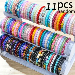 Elegant Bohemian Beaded Women's Bracelet Set 11pcs Vintage Style Colorful Beads Random Mix & Match for Casual Attire Parties Vacations Versatile Jewelry Additions Bohemian Jewelry Party Jewelry