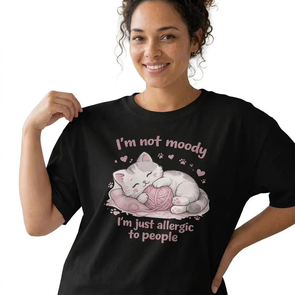 Funny Cat Shirt Women Plus Size Sarcastic Introvert Allergic To People Tee