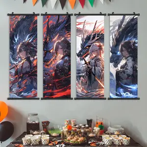 Anime Character Pattern Wall Art, 4 Counts/set Canvas Hanging Banner, Wall Decor for Home Living Room Bedroom, Room Decor, Home Decor