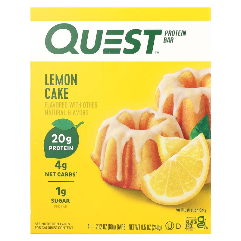 Quest Nutrition Protein Bar, Lemon Cake , 4 Bars, 2.12 oz (60 g) Each