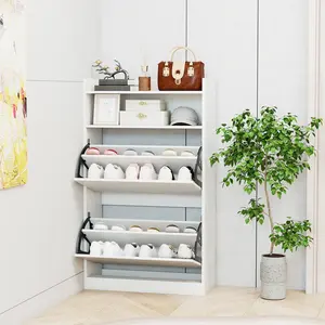 COSTWAY - Shoe Storage Cabinet Hidden Shoe Rack with 2 Flip Drawers Adjustable and Removable Shelves-White