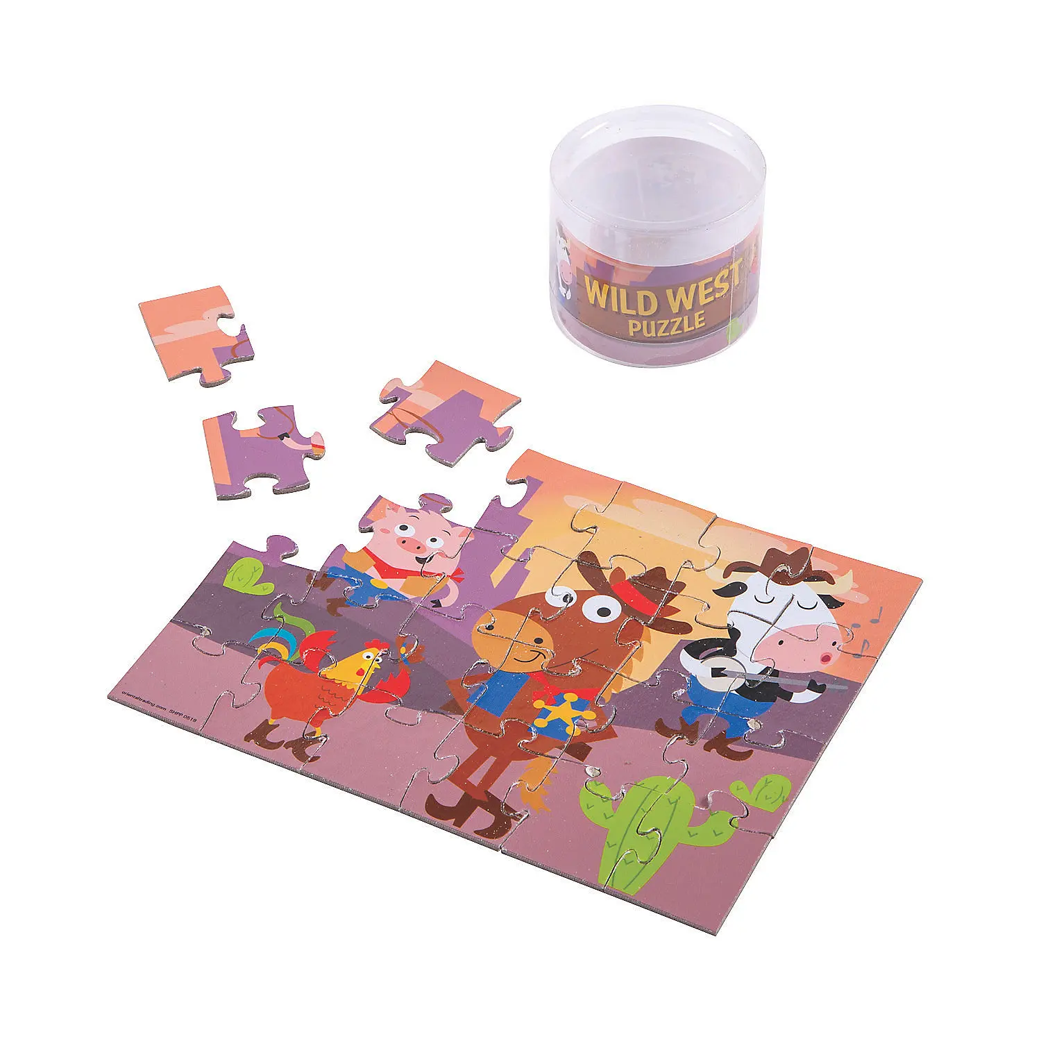 12-Piece Wild West Animals Creative Interlocking Puzzle Set - Cardboard, Assorted Multicolor Animals & Nature Design, 6.5"x5", 24-pc. Bundle Compatible, Ages 4+/4-6 Years, Kids Screen-Free Toy, Party Favors