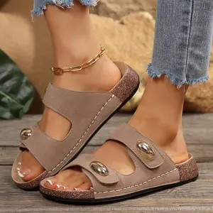 Women's Slide Sandals with Cork Footbed Open Toe Slip On Slippers Comfort Platform Flat Sandals for Summer Footwear Shoe Low Wedge