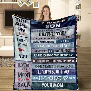 Cozy and Soft Flannel Blanket - A Loving Gift From Mom to Her Son! "To My Son" Print Blanket, Soft Blanket For Sofa Office Bed And Travelling, Son Birthday Gift-280GSM