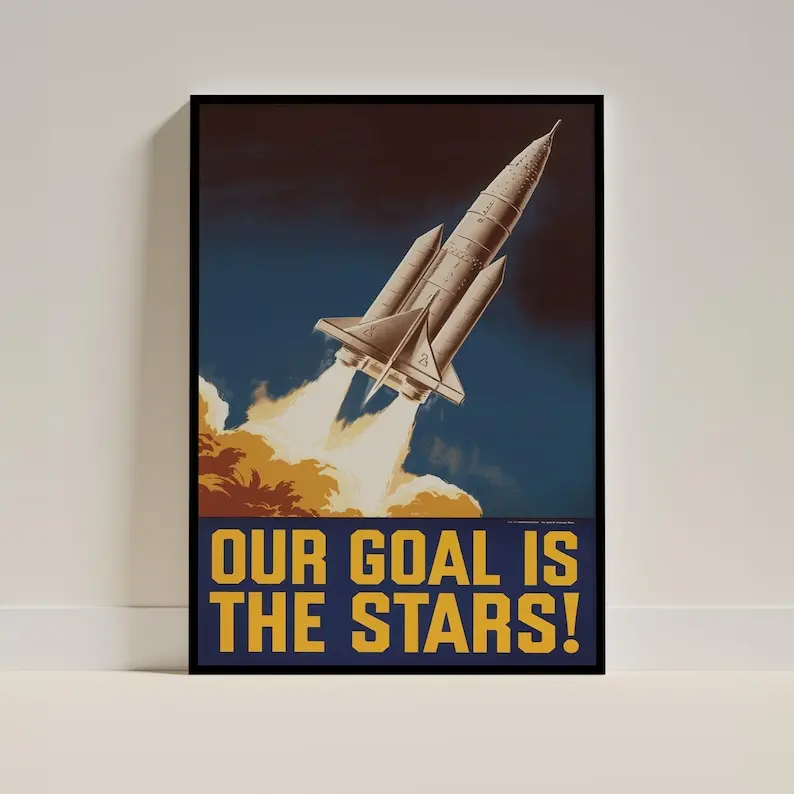 Space Race History Vintage Poster | 50s 60s Rocket Launch Wall Art for Mid-Century Decor, Space Enthusiast Gift, and Science Exploration