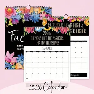1pc 2026 Funny Swear Word Calendar, Humorous Text Wall Calendar, Office/Home Decor, Gag Gift, Suitable For Her, Bestie, Coworker, Mom, Women Christmas/New Year Gift