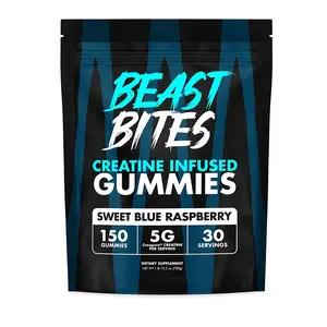 Beast Bites Creatine Infused Gummies with Creapure NSF Certified Edible Amino Acid for Fitness & Dietary Healthcare Sweet Blue Raspberry Flavor