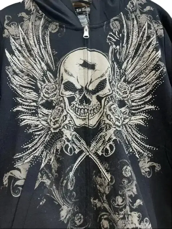 Platnium Plush Men's Winged Skull Zip-Up Hoodie - Casual Tops, Sweatshirts for Menswear Clothes