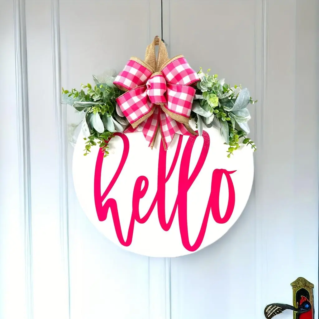 Hello Letter Design Door Hanger, 12 Inch Round Wooden Welcome Sign, Front Door Decoration, Modern Elegant Decoration, Spring Decor, Ornaments, Decorative Ornament