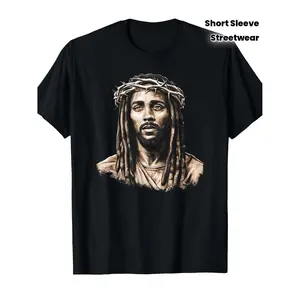 Men and Women African American Christ 3D Printed Crown of Thorns and Dreadlock Hair Christian Graphic T-Shirt Black Crew Neck Short Sleeve Tee