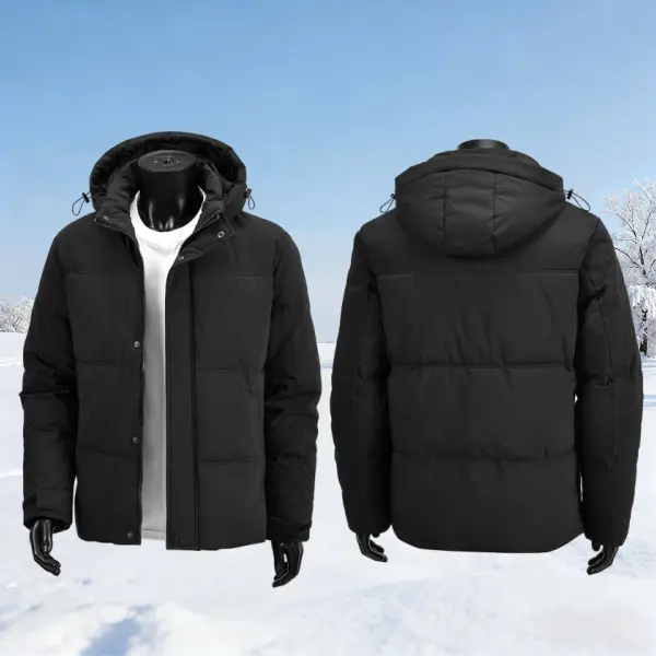 Menswear Men's Cotton Quilted Coat - Minimalist Pull-On Hooded Long-Sleeve Casual Loose-Fit Plain Outerwear for Outdoor Activities, Longsleeves, Quilted Jacket, Lightweight, Basic, Cold Wash, Fashion, Machine Washable, Tops, Polyester, Outdoors