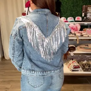 Fringe Denim Jacket for Casual Women's Wear with Decorative Fringe Detail - Womenswear