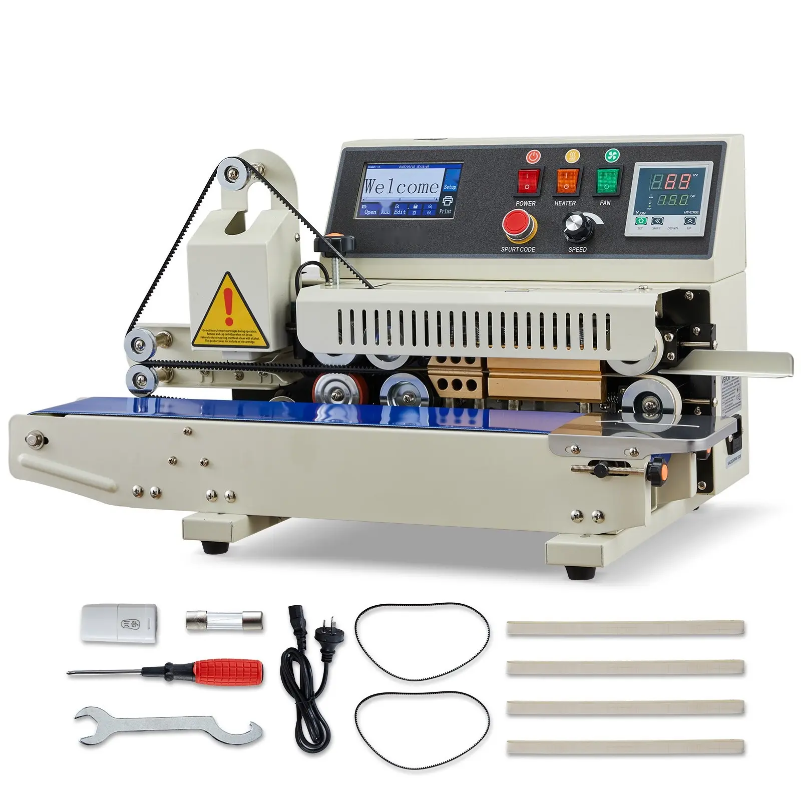 Continuous Bag Band Sealing Machine, Horizontal Band Sealer, 0.24-0.47 Inch Seal Width, Adjustable Temperature And Speed, Suitable For 0.001-0.03 Inch Plastic Bags, Ideal For Polyethylene And Polypropylene Film Packaging