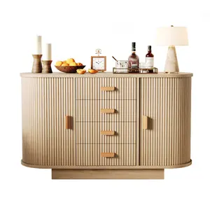 47" Sideboard Buffet Cabinet with 4 Drawers and Sliding Doors, Wood Fluted Coffee Bar Cabinet, Modern Storage Buffet Table