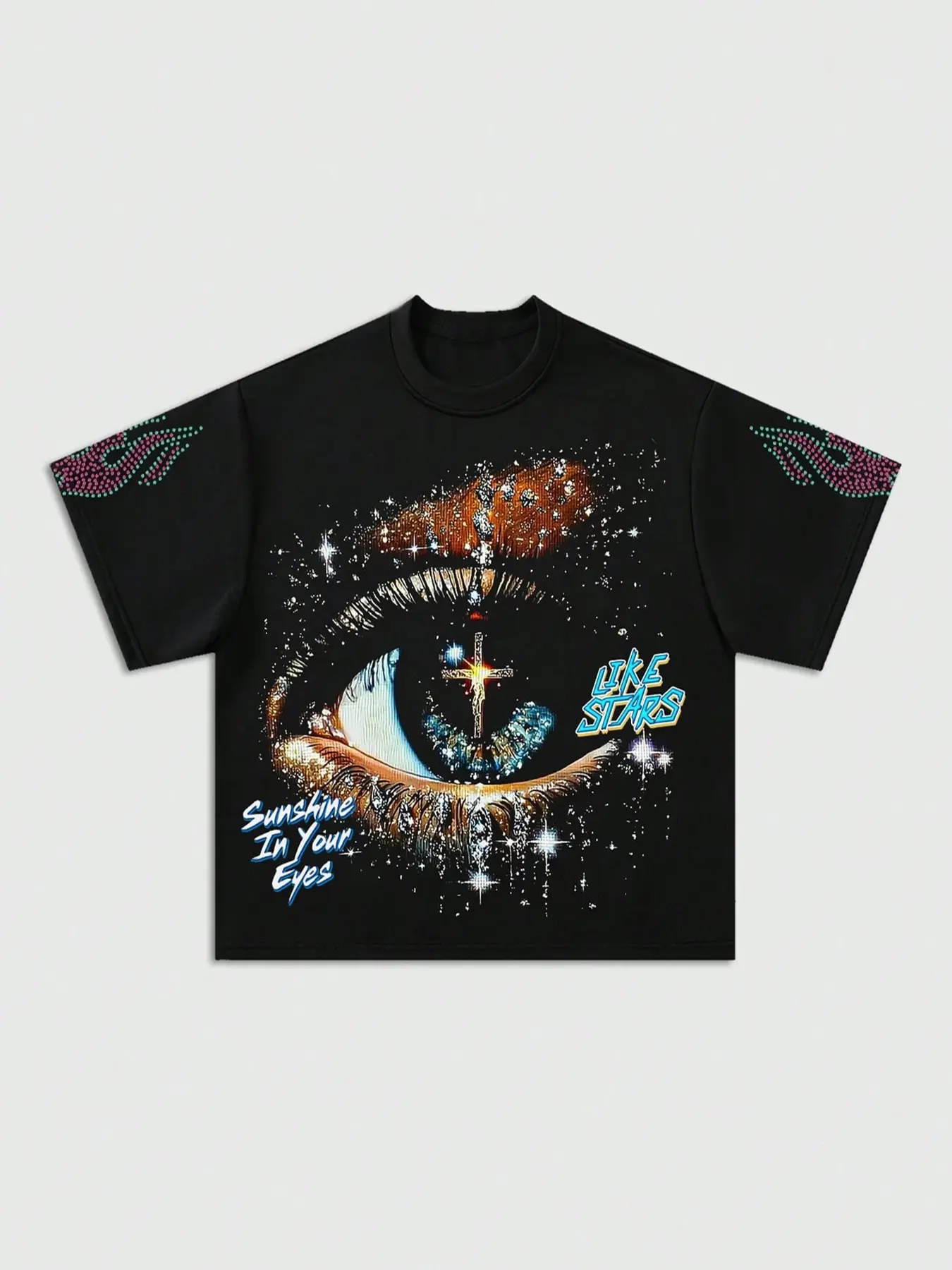 Men's Casual Knit Fitted Short Sleeve T-Shirt, Summer Wear, Trendy Eye Print Design, Comfortable Round Neck Top for Daily Wear & Outdoor Activities