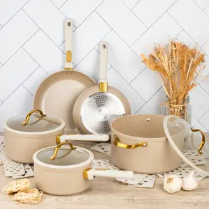 Thyme & Table Granite 12-Piece Cookware Set Non-Stick - Taupe & Gold