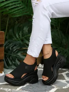 4-color solid color thick soled sandals for women, breathable and comfortable wedge sandals for summer, fully matched round toe sandals for women's daily wear, walking shoes for daily wear, Lightweight Breathable Sandals, Daily Wear Footwear