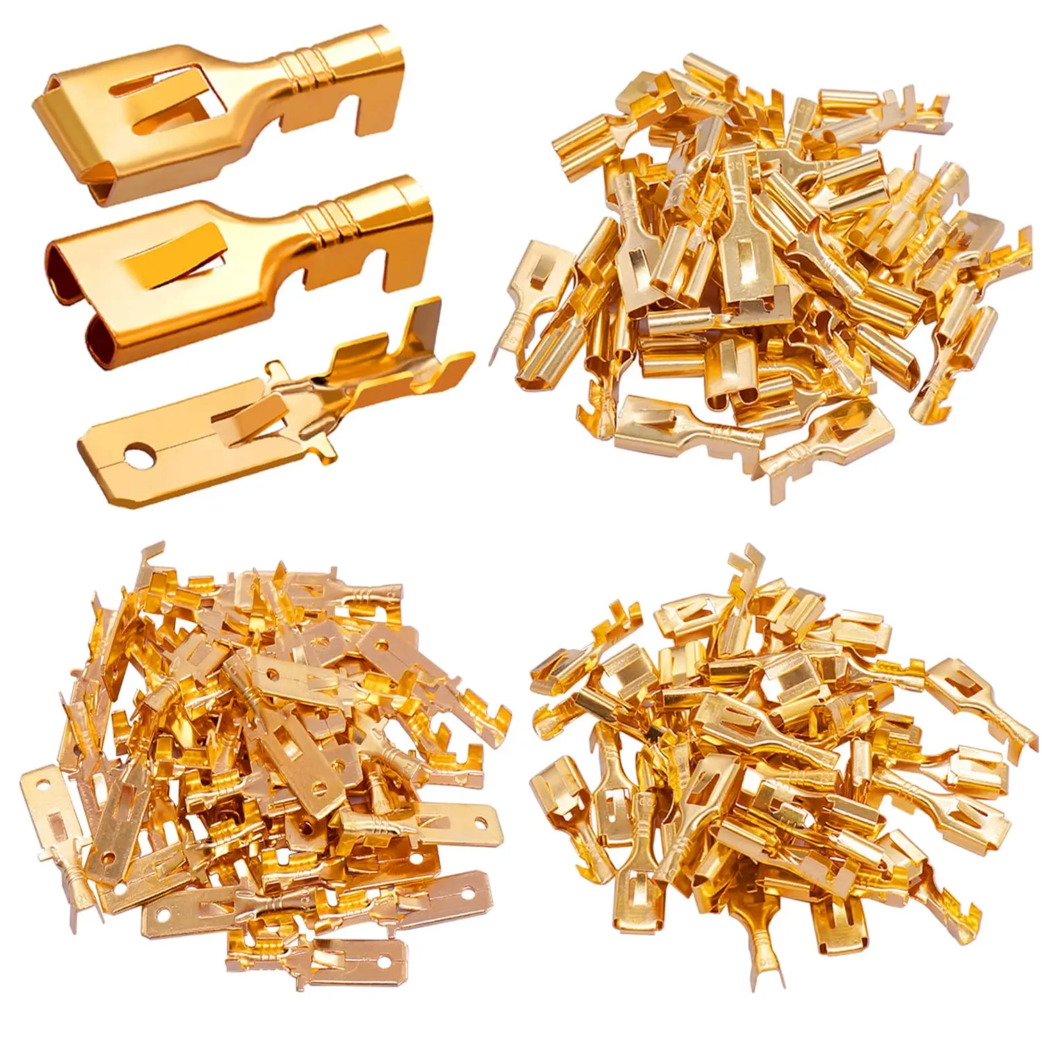 150PCS Tin-Copper 6.3mm Male-Female Spade Crimp Terminals, Non-Insulated Quick Disconnect Wire Connectors for Electrical Wiring, Car Audio (Model N-005-6.3)