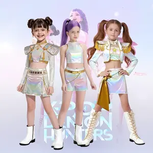 Viral KPop Demon Hunters Dance Costume for Girls |Sparkly Halloween Outfit l Kids Anime Cosplay Set with Skirt & Top | Perfect for Concerts & Parties