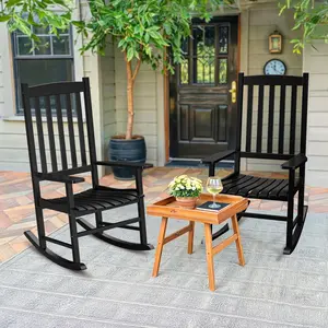 ZENY 2 Pack Patio Wood Rocking Chair Indoor Outdoor High Back Rocker All-Weather for Porch, Pool, Balcony, Lawn, 400lbs Capacity - Black