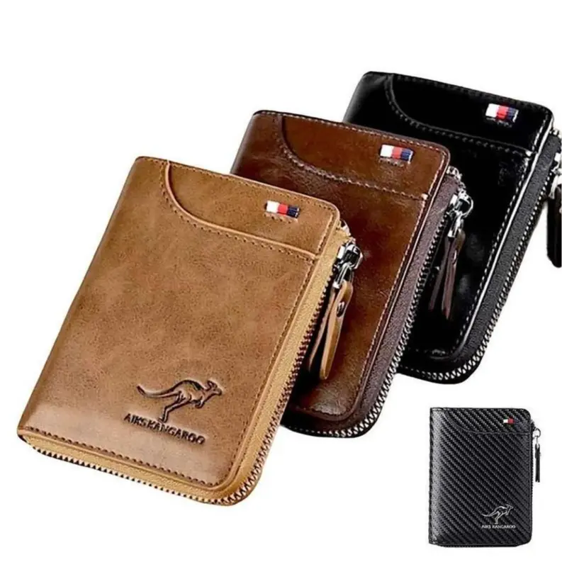 Men's Slim Durable Anti-Theft Bifold RFID Blocking RFID Shielded Leather Wallet - Waterproof Zipper Wallet Design, Multiple Card ID Slots, Sports & Outdoor Everyday Essential, Durable Wallet,summerwins