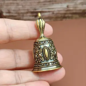 Vintage Carved Brass Engraved Bell Ornament, Handcrafted Brass Sleigh Bell, Christmas Gift, Holiday Home Party Tree Decor