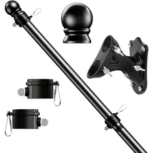 5 FT Flag Pole Kit,  Free Spinning Weather Resistant Rustproof Stainless Steel Flagpole with Base for 3x5  Flag 1" Dia Flag Pole Holder for Outside House, Wall (Black)