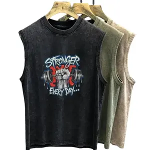 Oversized T Shirt for Men Vintage Washed Muscle Duck Cartoon Graphic Print Tank Top Sleeveless Vest Woman Gym Y2k Clothes Summer