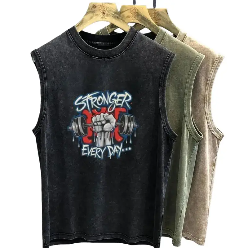 Men's Oversized Retro Cotton Fabric Tank Top - Sleeveless, Crew Neck, Retro Duck Print Graphic Art, Vintage Washed, 2000s Summer Gym Menswear