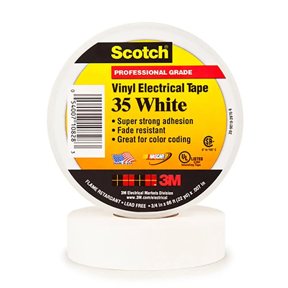 Scotch Electrical Tape (T96403510PKW) - 0.75 in. x 66 ft., White, 600V, Acid Resistant, Alkali Resistant, Color Coding, Pack of 10