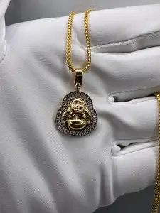 10K Gold Buddha Pendant with CZ Stones