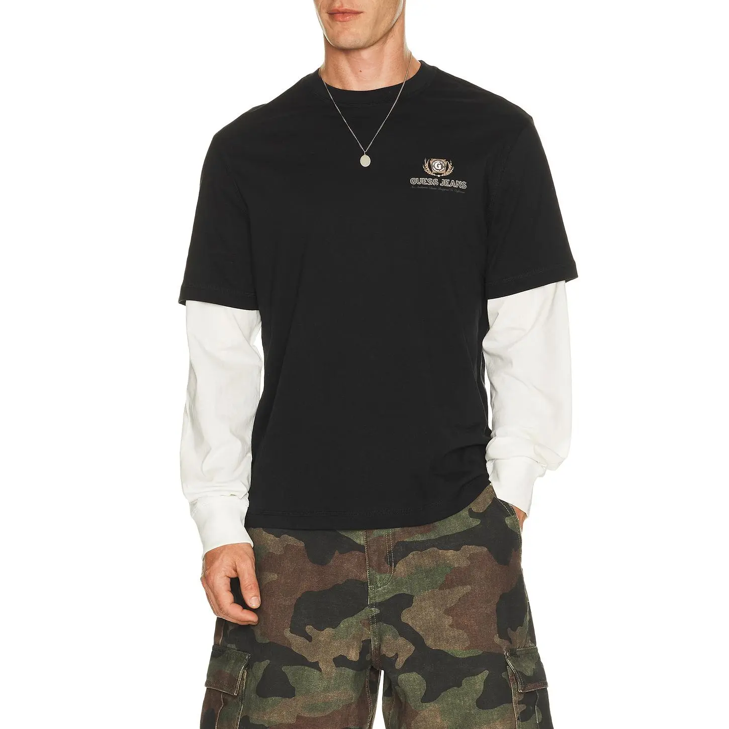 Guess Jeans Regular Fit Double Layer Tee in Jet Black