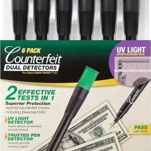 6 pack counterfeit pen detector+ 6 UV lights