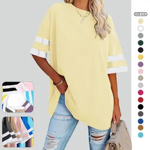 Imily Bela Womens Oversized Tees Loose T Shirts Half Sleeve Crew Neck Color Block Cotton Tunic Tops