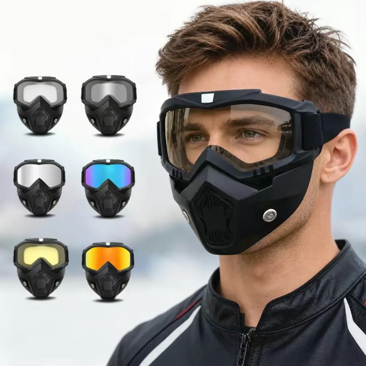 Male Adults' Tactical Full Face Protection Mask with Anti-Fog Goggles, Wind-Resistant Dustproof Respirator Parts, Breathable Work Safety Cover for Motorcycle, Outdoor Cycling