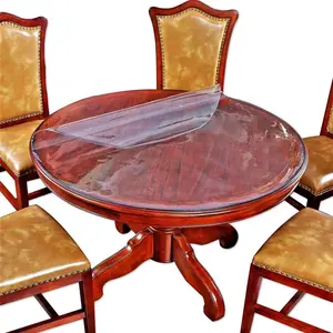 Eco Thick PVC Round Table Protector Clear Plastic Round Tablecloth Furniture Wipeable Waterproof Cover Water Resistant Protection Pad Round Dining Table Protector Polyester Diameter 24 inch 60 cm