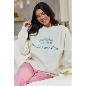 Booked & Busy Cream Graphic Sweatshirt