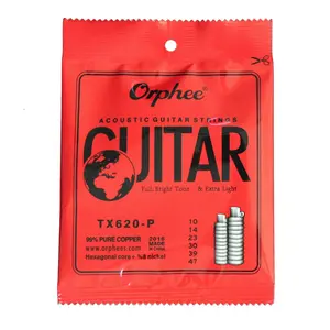 Orphee TX620-P Acoustic Folk Guitar Strings, 1/5/10 Packs Optional, Extra Light (.010-.047), Professional Strings, High Carbon Steel