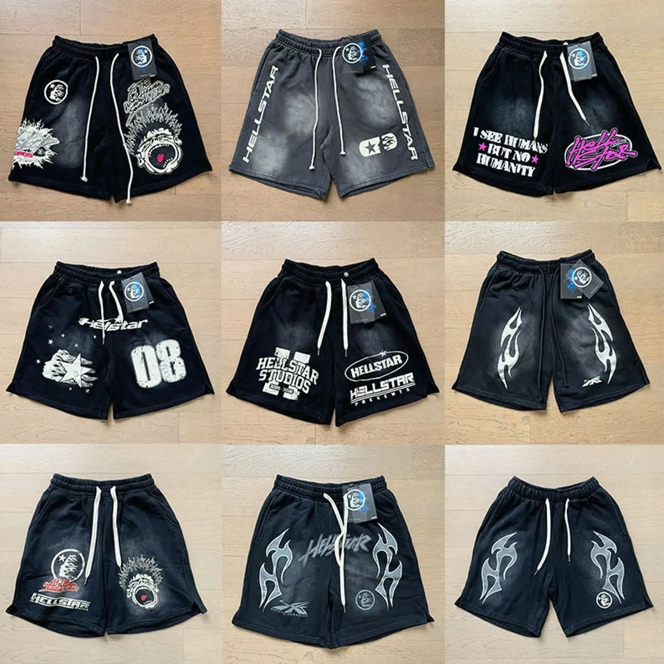 Hellstar Graphic Shorts Y2K Streetwear Heavyweight 100% Cotton Shorts, Vintage Washed Casual Sweat Shorts with Flame Print, Gothic Hip Hop Style Loose Fit Summer Bottoms for Men Women yangliii-shop