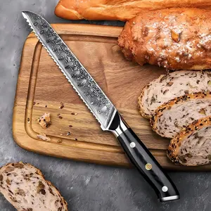 Sharp 8 Inch Bread Cake Knife VG10 Damascus Steel Kitchen Knife Slicing Cutting