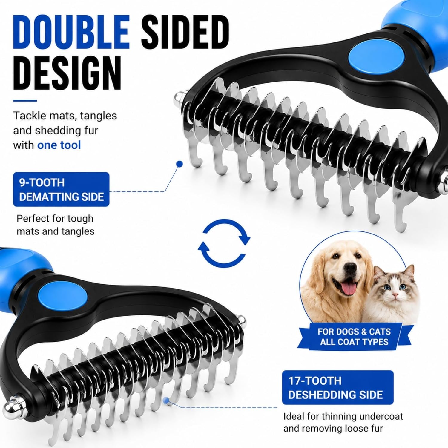 Pet Grooming Brush-Double Sided Hurtless Shedding and Dematting Undercoat Rake Comb for Dogs and Cats, No More Nasty Shedding or Flying Hair Pet Grooming Brush-Double Sided Hurtless Shedding and Dematting Undercoat Rake Comb for Dogs and Cats, No More Nasty Shedding or Flying Hair