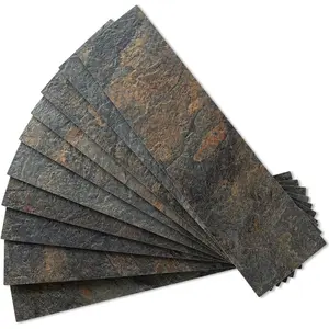4- Rust Slate Peel and Stick Backsplash Wall Tiles, 3" x 12" PVC Faux Stone Stick  Tiles for Backsplash Kitchen, Bathroom, Laundry Room, Camper, Fireplace