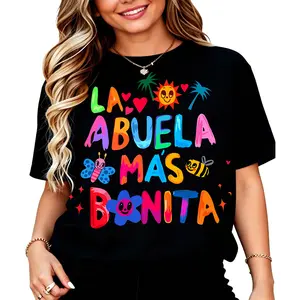 Comfortable Graphic T-Shirt for Men & Women, Casual Latina Grandmother Print 100% Cotton Short Sleeve Round Neck Top