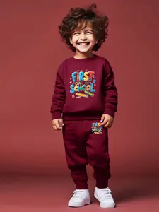 Boys' Round Neck Fashion Cartoon Heart Letter Print Sweatshirts Long Pants Set, Trendy for Kids, Comfortable and Versatile Everyday Wear