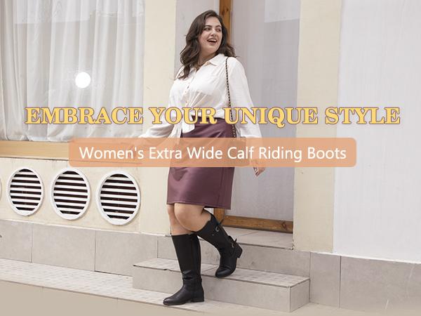 Women's Extra Wide Calf Low-Heel Knee-High Riding Boots - Ankle Strap, Sleek Design, Shoe, Footwear,shoes for back to school,back to school shoes