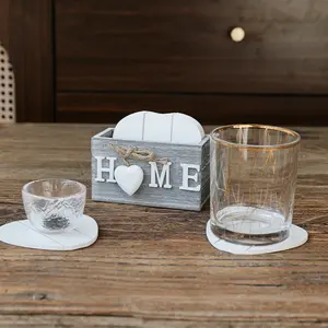 Vintage Wooden Heart Cup Mat Set, 6-Piece Heat-Resistant Coaster, Non-Slip Table Protector, Retro Style Drink Holder