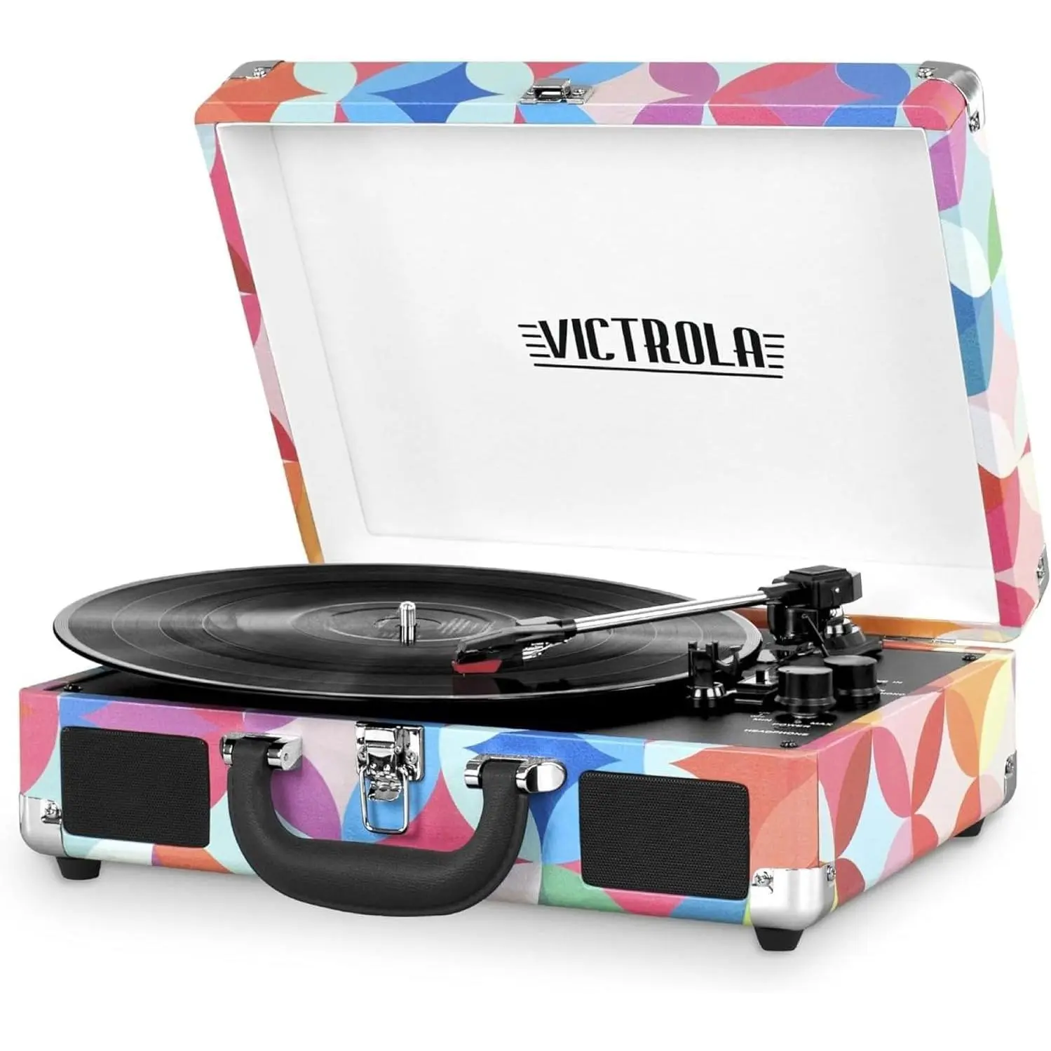 Vintage 3-Speed Belt-Driven Durable Space-Saving Portable Suitcase Turntable for Vinyl Records - Bluetooth, Built-in Stereo Speakers, Wireless Digital Music Streaming, Automatic Power Off, Anti-Skip, RCA Output, 3.5mm Headphone Jack, for Parties, Home Use