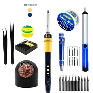 Digital Temperature Adjustable Soldering Iron Set, Includes 10 Solder Tips, Desolder Pump Tweezers Rosin, Professional Welding Tool