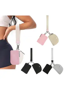 Simple daily casual color blocked coin purse, niche design mini portable storage bag, fashionable and versatile exquisite 2-in-1 wrist bag, suitable for shopping, yoga, exercise, commuting, daily outings, Dual Pouch Wristlet