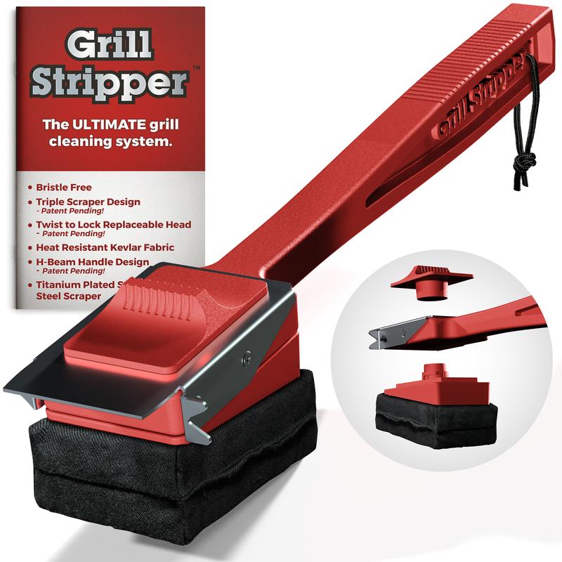 Grill Stripper BBQ Bristle Free Grill Brush with V-Scraper & Twist-Lock Mechanism for Deep Clean Grill Grates